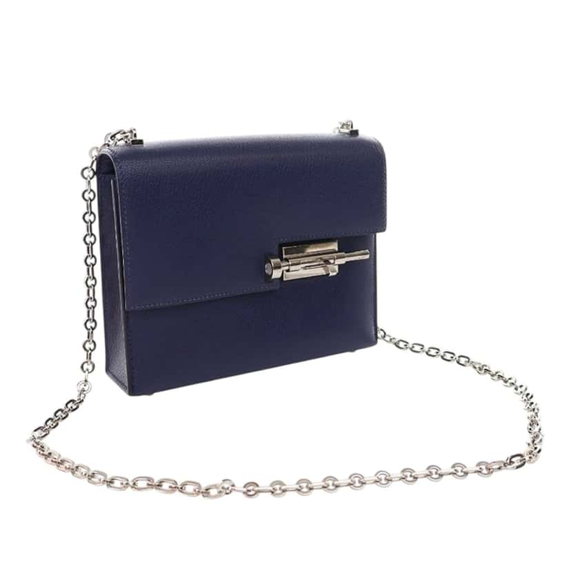 Hermès Mini Chevre Mysore Verrou Chaine Blue Leather Very good condition - Back View