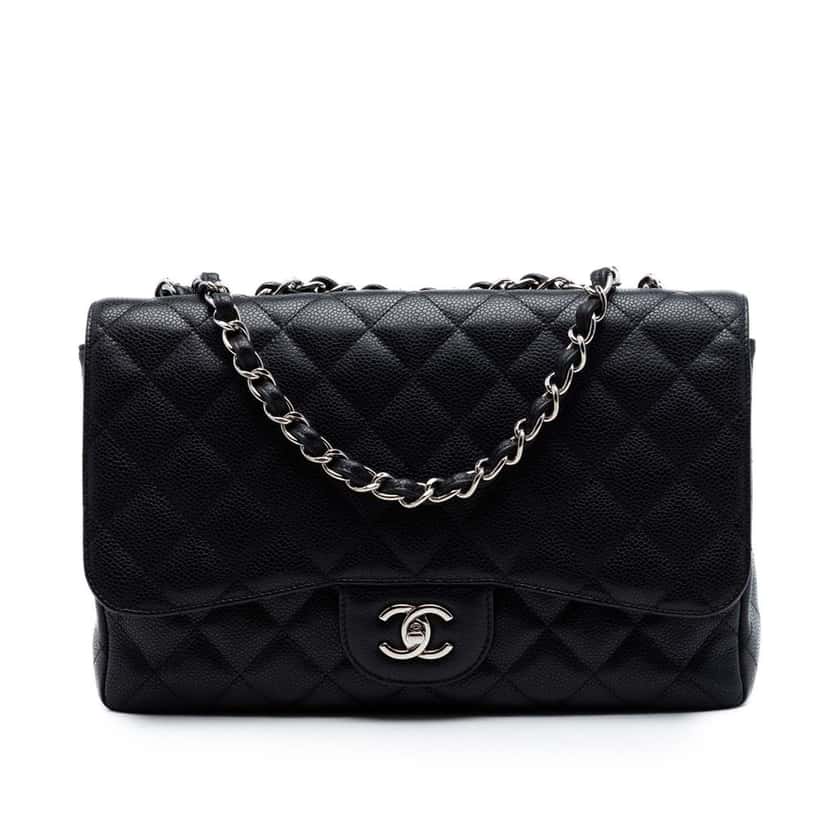 Chanel Jumbo Classic Caviar Single Flap Black Leather Very good condition - Front View