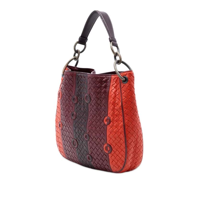 Bottega Veneta Multicolor Nappa Intrecciato Grommet Loop Hobo Red Leather Very good condition - Back View