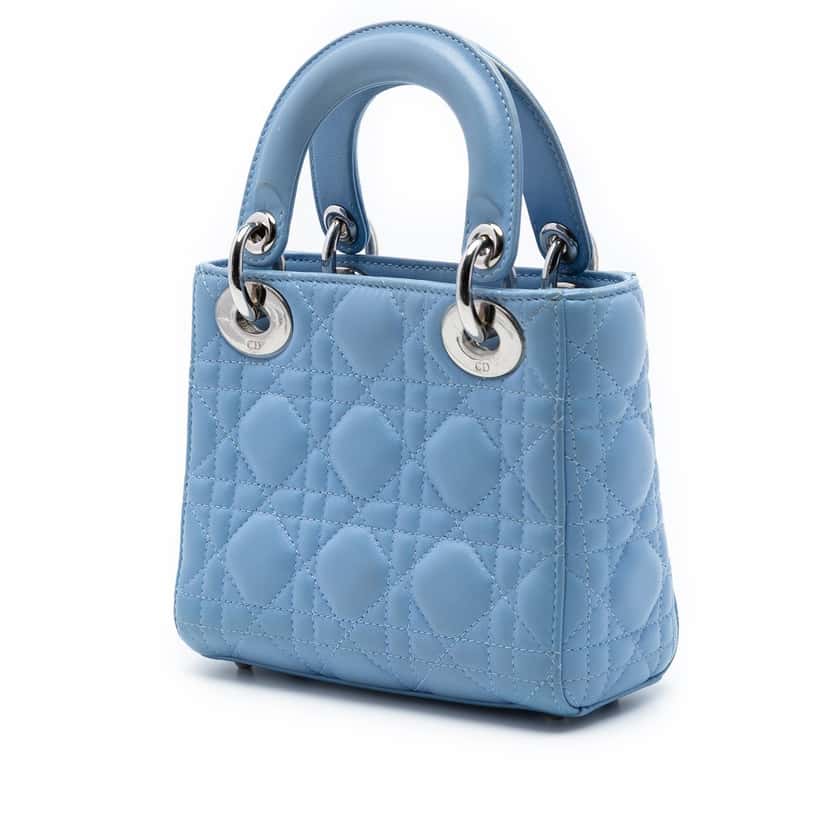 Dior Mini Lambskin Cannage Lady Dior Blue Leather Very good condition - Back View
