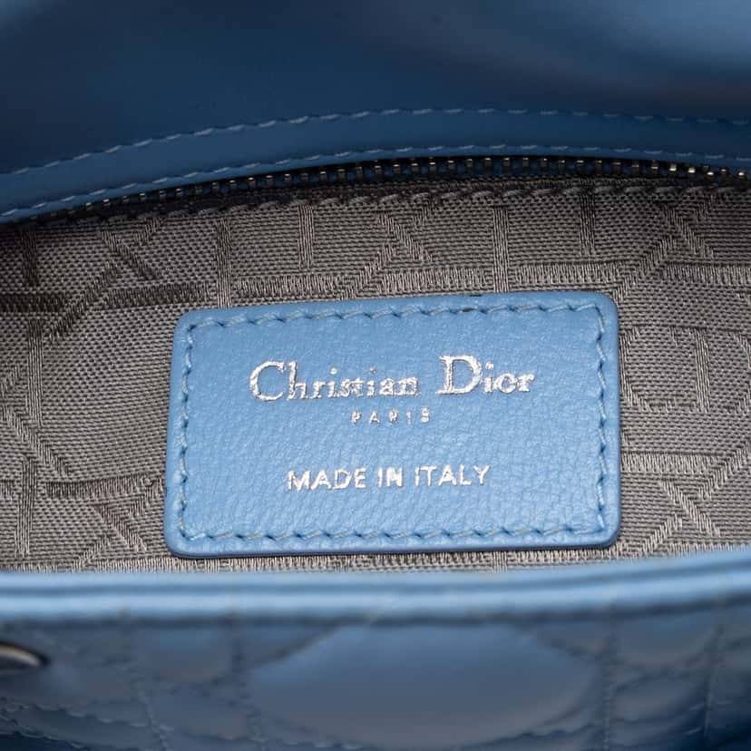 Dior Mini Lambskin Cannage Lady Dior Blue Leather Very good condition - Box View