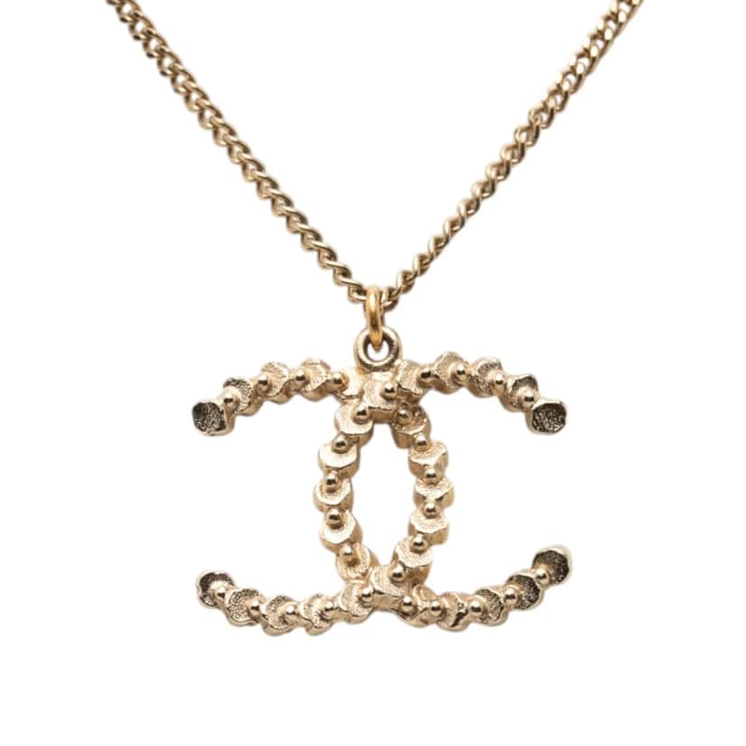 Chanel CC Brass and Strass Pendant Necklace Gold Metal Very good condition - Inside View