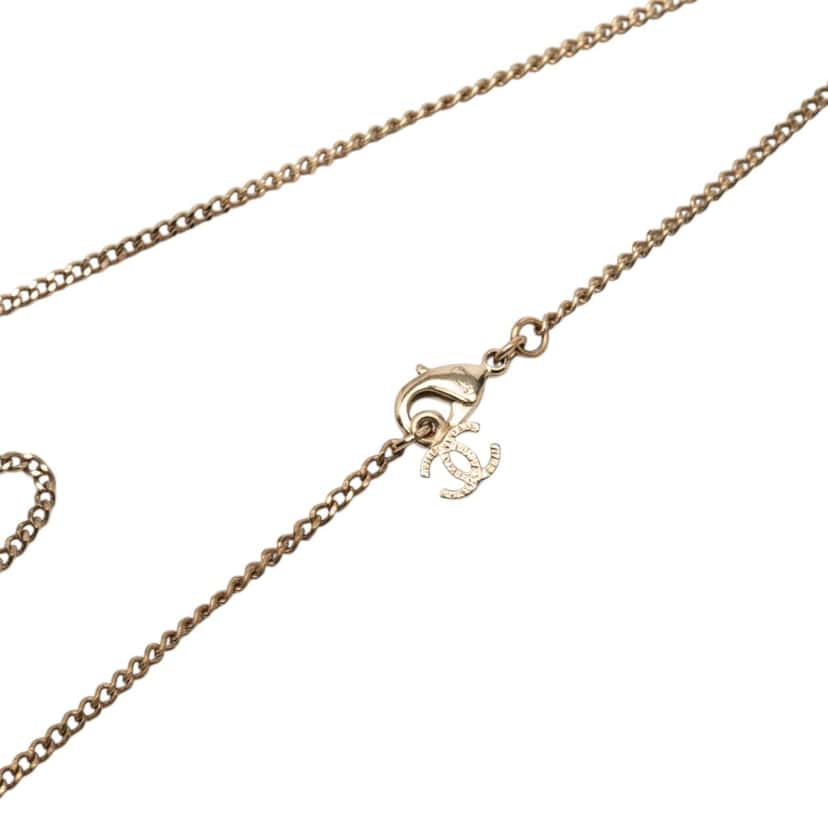 Chanel CC Brass and Strass Pendant Necklace Gold Metal Very good condition - Box View