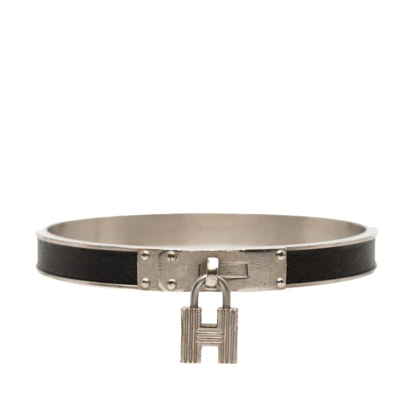 Hermès Leather Kelly Cadena Lock Bangle Bracelet Black Leather Very good condition - Front View