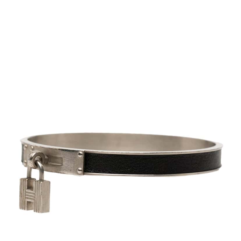 Hermès Leather Kelly Cadena Lock Bangle Bracelet Black Leather Very good condition - Back View
