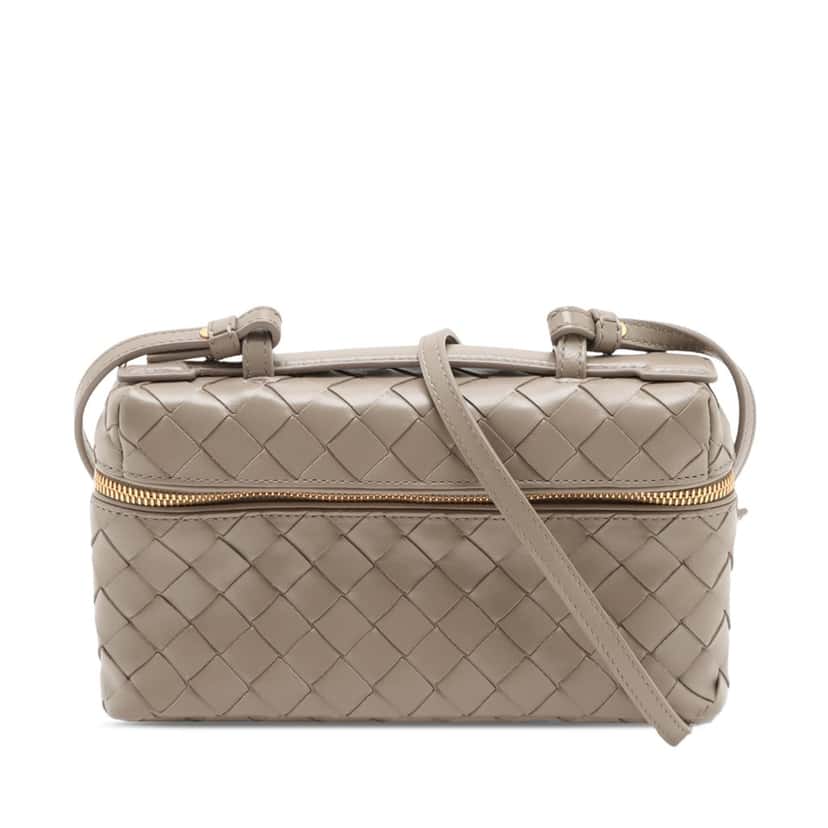 Bottega Veneta Calfskin Intrecciato Bang Bang Vanity Case Beige Leather Very good condition - Front View