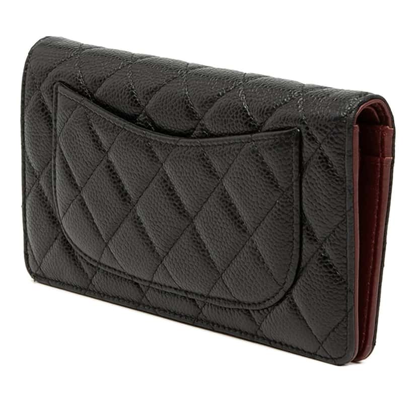 Chanel CC Quilted Caviar Yen Long Wallet Black Leather Very good condition - Back View