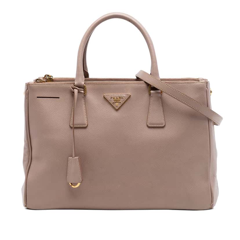 Prada Medium Saffiano Lux Galleria Double Zip Tote Brown Leather Very good condition - Front View