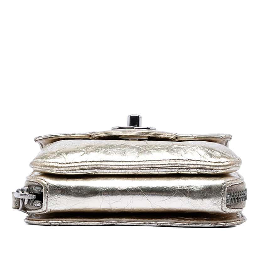 Chanel Quilted Metallic Aged Calfskin Clams Wallet on Chain Gold Leather Very good condition - Inside View