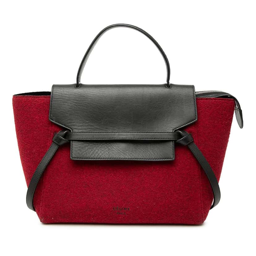 Celine Mini Felt and Calfskin Belt Satchel Red Very good condition - Front View