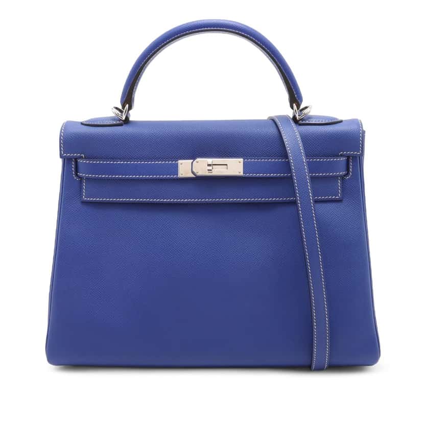 Hermès Epsom Candy Verso Kelly II Retourne 32 Blue Leather Very good condition - Front View