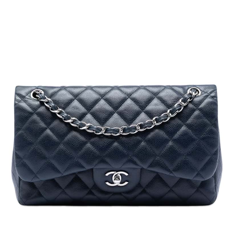 Chanel Jumbo Classic Caviar Double Flap Blue Leather Very good condition - Front View