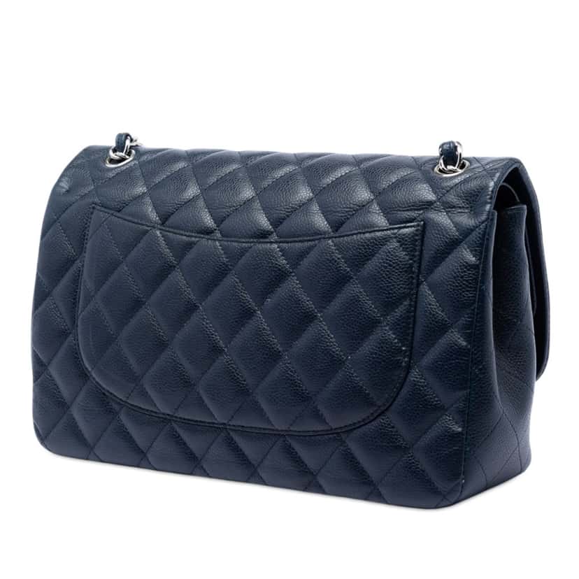Chanel Jumbo Classic Caviar Double Flap Blue Leather Very good condition - Back View