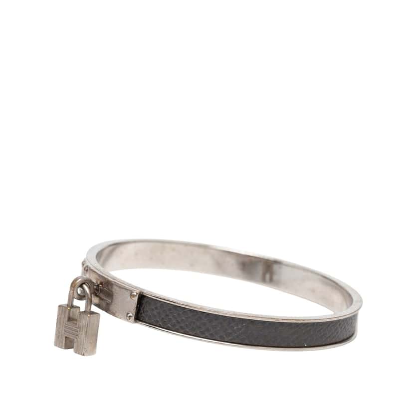 Hermès Epsom and Palladium Plated Kelly Cadena Lock Bangle Bracelet Other Metal Very good condition - Back View