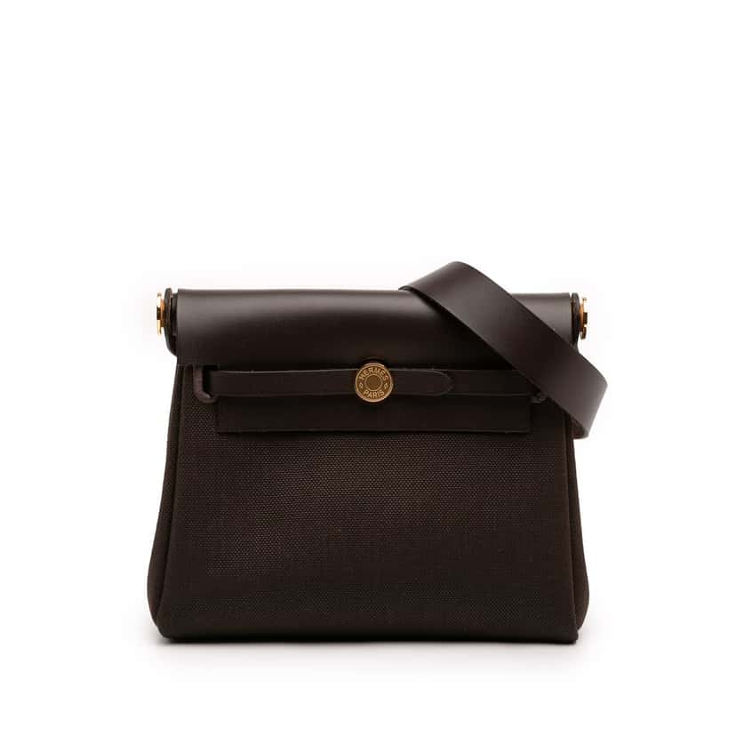 Hermès Military Toile and Vache Hunter Herbag Zip 20 Brown Never worn - Front View