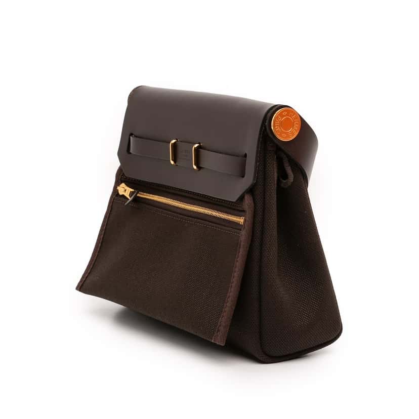 Hermès Military Toile and Vache Hunter Herbag Zip 20 Brown Never worn - Back View