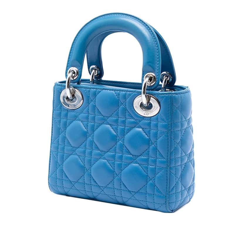 Dior Mini Lambskin Cannage Lady Dior Blue Leather Very good condition - Back View
