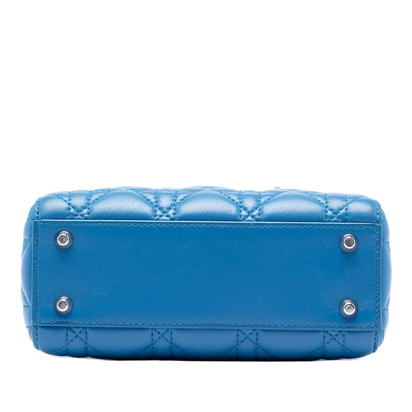 Dior Mini Lambskin Cannage Lady Dior Blue Leather Very good condition - Inside View