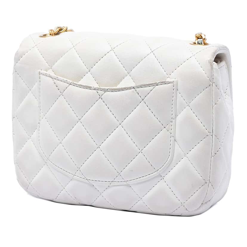 Chanel Mini Square Classic Lambskin Enamel Coco Hearts Single Flap White Leather Very good condition - Back View