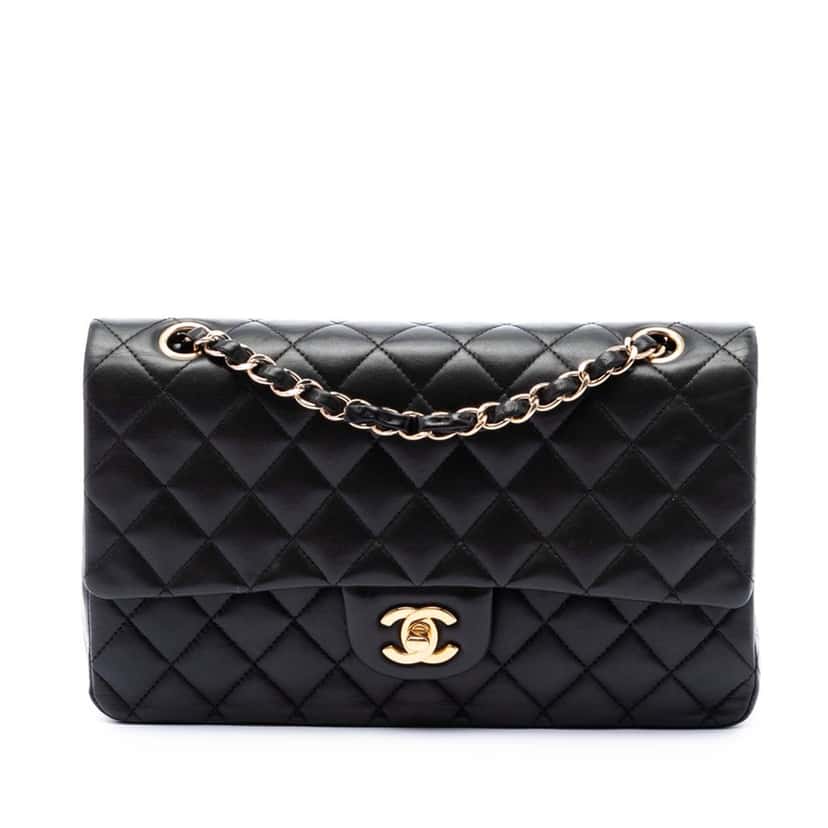 Chanel Medium Classic Lambskin Double Flap Black Leather Very good condition - Front View