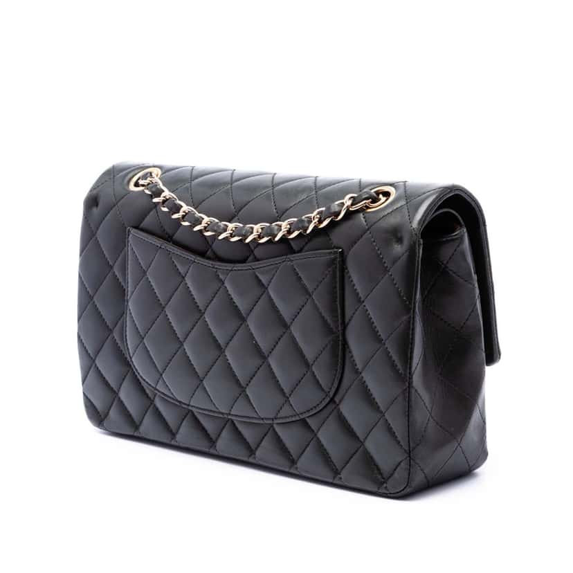 Chanel Medium Classic Lambskin Double Flap Black Leather Very good condition - Back View