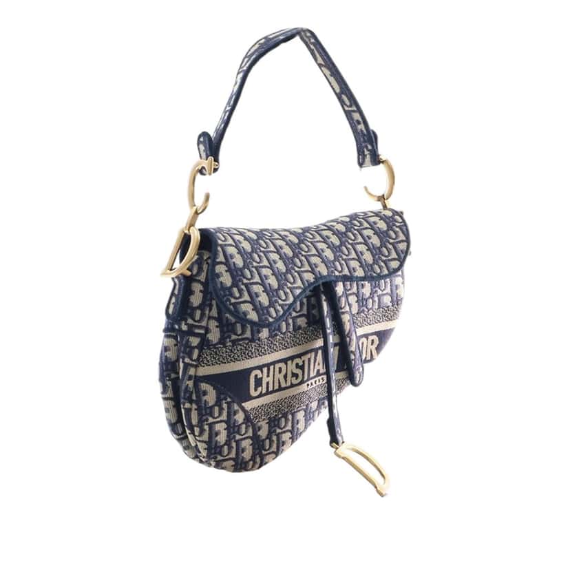Dior Oblique Embroidered Canvas Saddle Bag Blue Very good condition - Back View