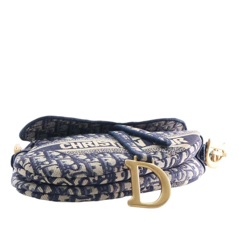Dior Oblique Embroidered Canvas Saddle Bag Blue Very good condition - Box View