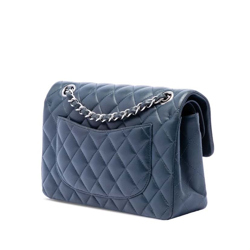 Chanel Small Classic Lambskin Double Flap Blue Leather Very good condition - Back View