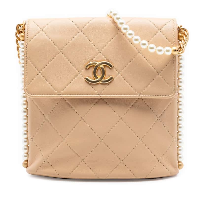 Chanel Small Quilted Calfskin About Pearls Hobo Beige Leather Very good condition - Front View