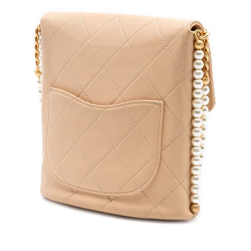 Chanel Small Quilted Calfskin About Pearls Hobo Beige Leather Very good condition - Back View