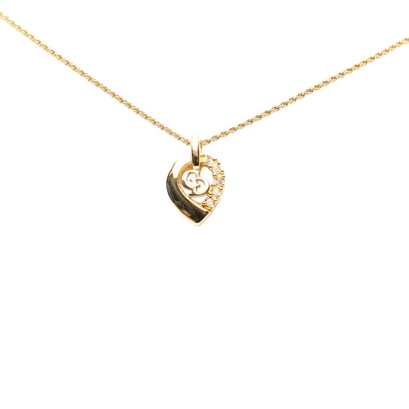 Dior Gold Plated Strass CD Logo Heart Pendant Necklace Gold Metal Very good condition - Front View