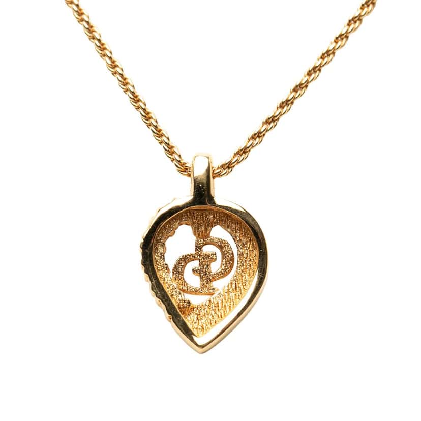 Dior Gold Plated Strass CD Logo Heart Pendant Necklace Gold Metal Very good condition - Inside View