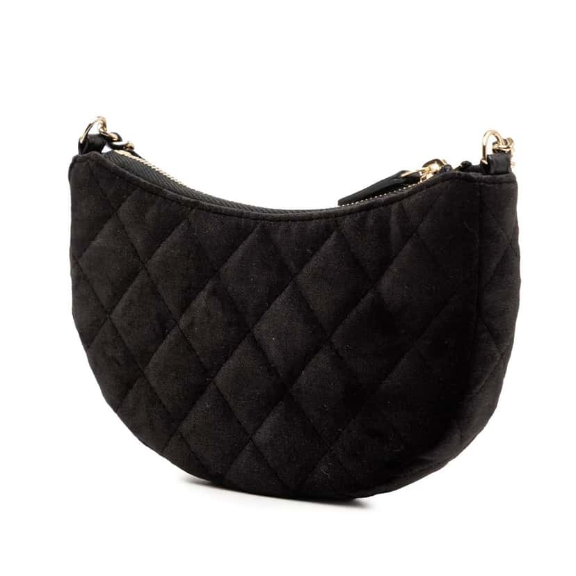 Chanel CC Quilted Velour Half Moon Chain Crossbody Black Very good condition - Back View