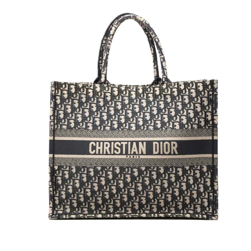 Dior Large Oblique Embroidered Canvas Book Tote Blue Never worn, with tag - Front View