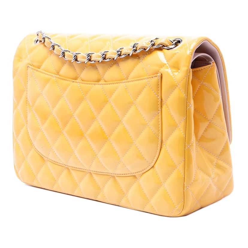 Chanel Jumbo Classic Patent Double Flap Yellow Leather Very good condition - Back View