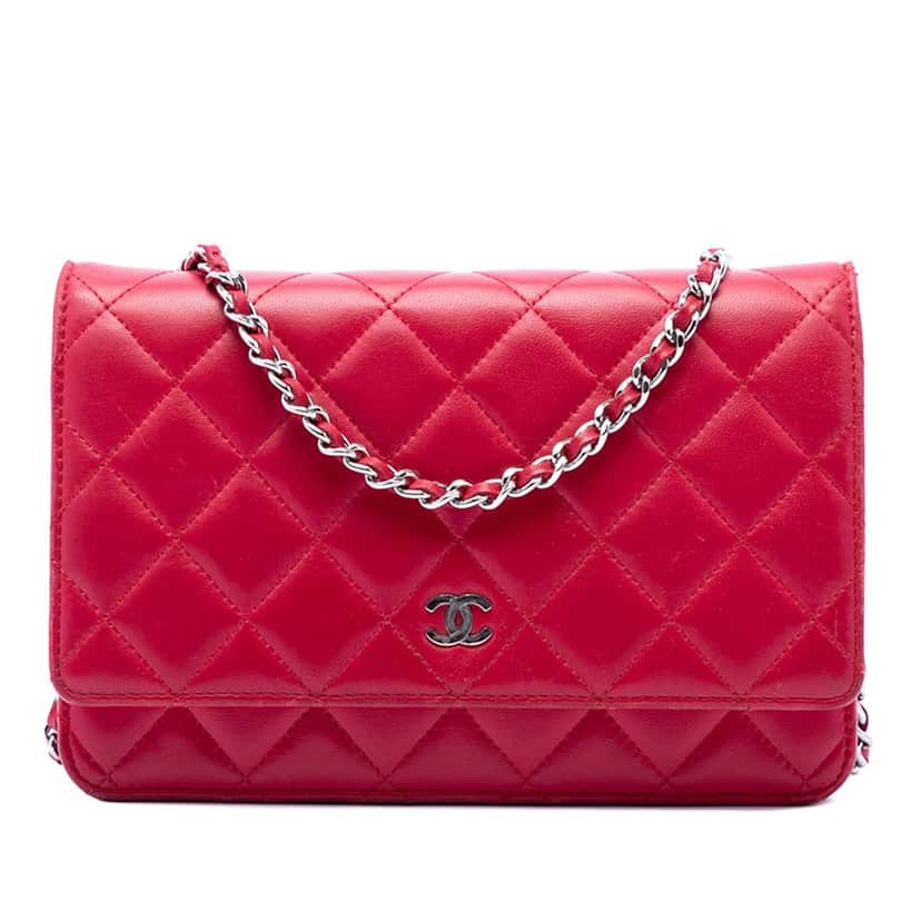 Chanel CC Quilted Lambskin Wallet on Chain Pink Leather Very good condition - Front View