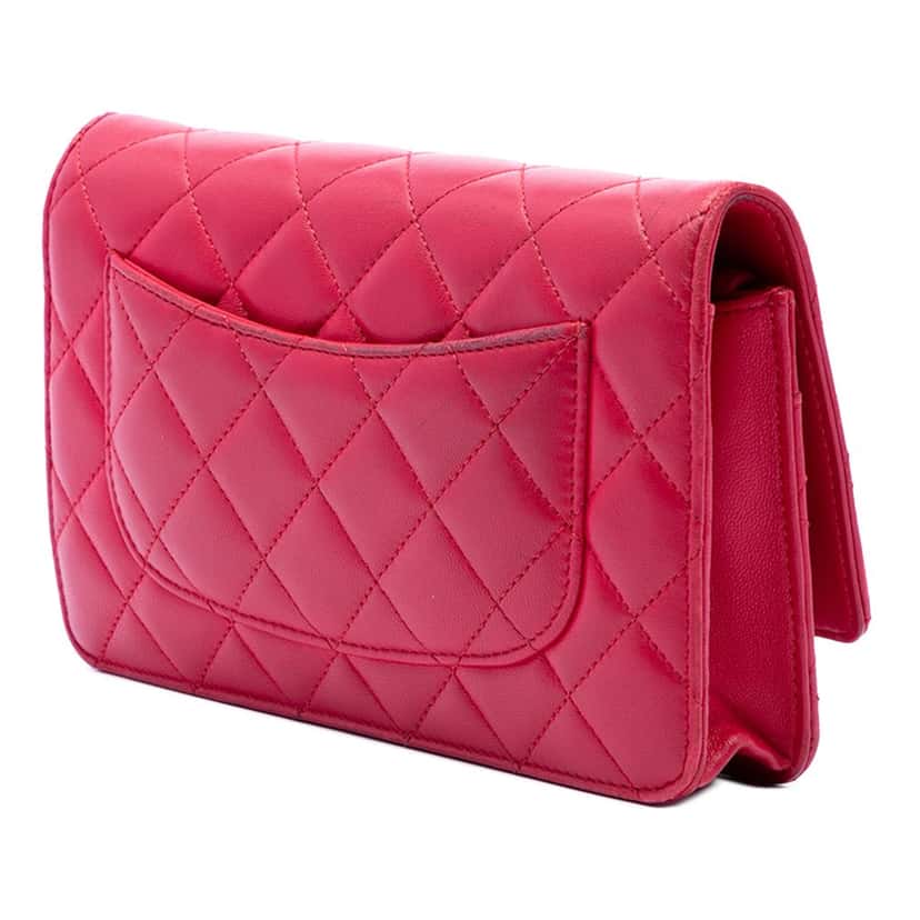 Chanel CC Quilted Lambskin Wallet on Chain Pink Leather Very good condition - Back View