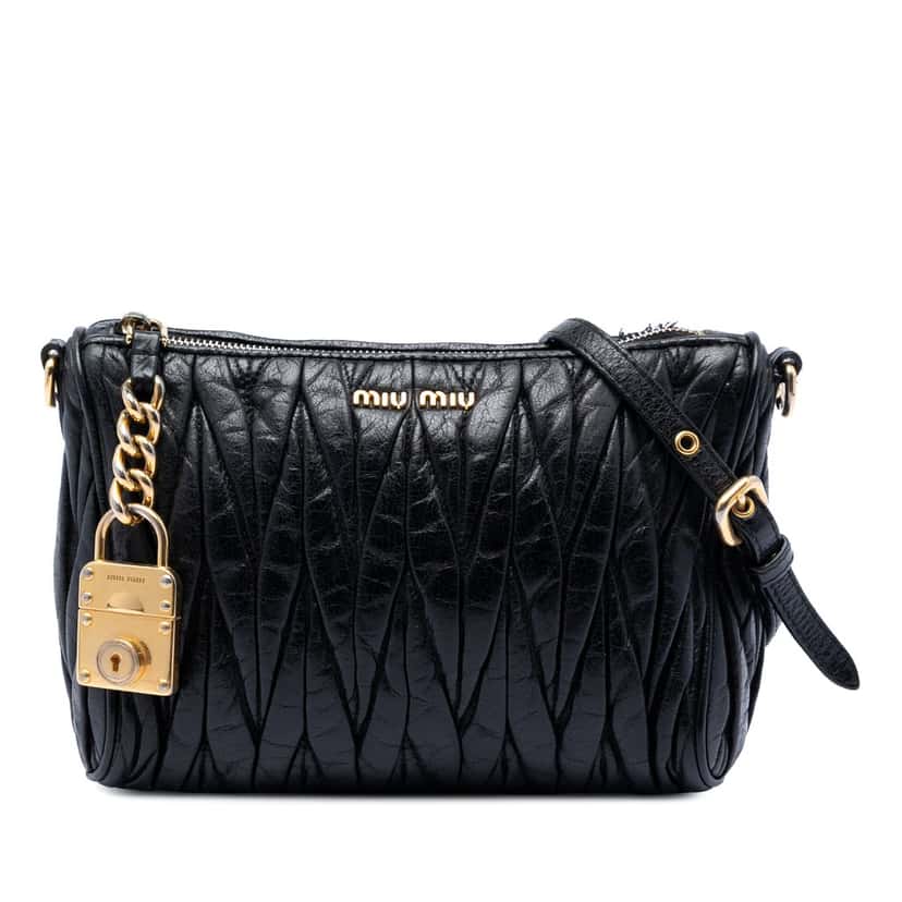 Miu Miu Matelasse Nappa Lux Charm Shoulder Bag Black Leather Very good condition - Front View
