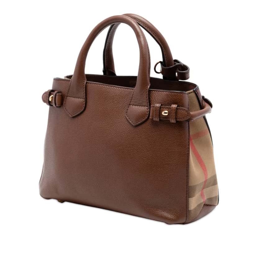 Burberry Small Grainy Calfskin and House Check Banner Satchel Brown Leather Very good condition - Back View