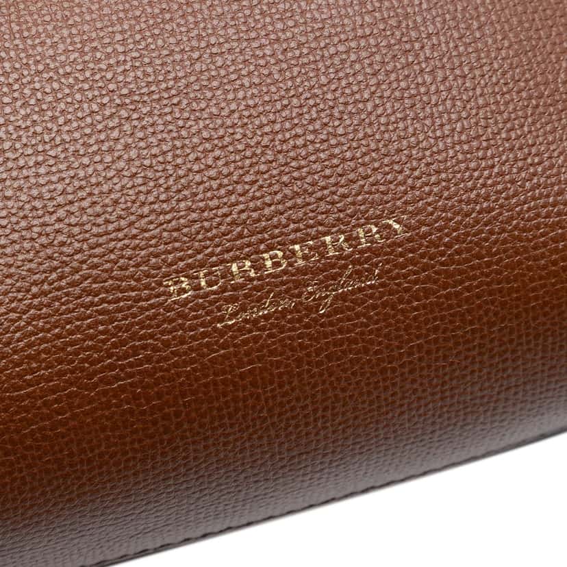 Burberry Small Grainy Calfskin and House Check Banner Satchel Brown Leather Very good condition - Box View