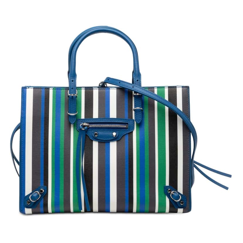 Balenciaga Mini Leather Striped Papier A6 Zip Around Satchel Blue Leather Very good condition - Front View