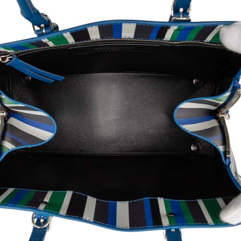 Balenciaga Mini Leather Striped Papier A6 Zip Around Satchel Blue Leather Very good condition - Model View