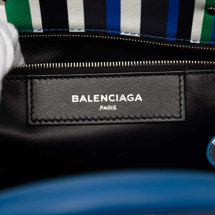 Balenciaga Mini Leather Striped Papier A6 Zip Around Satchel Blue Leather Very good condition - Box View