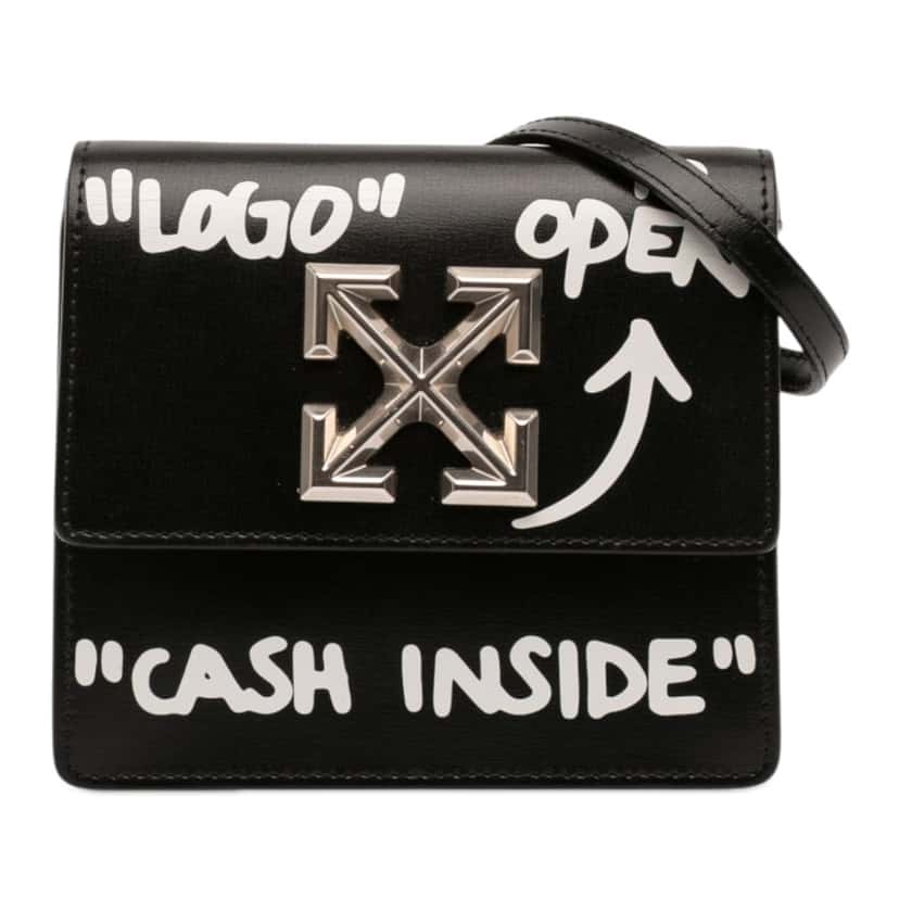 Off-White Glazed Calfskin Cash Inside Jitney 0.7 Bag Black Leather Very good condition - Front View