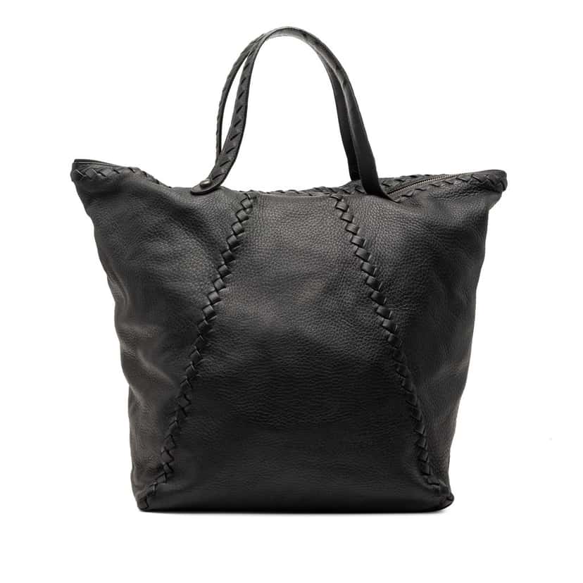 Bottega Veneta Intrecciato Trimmed Cervo Tote Black Leather Very good condition - Front View