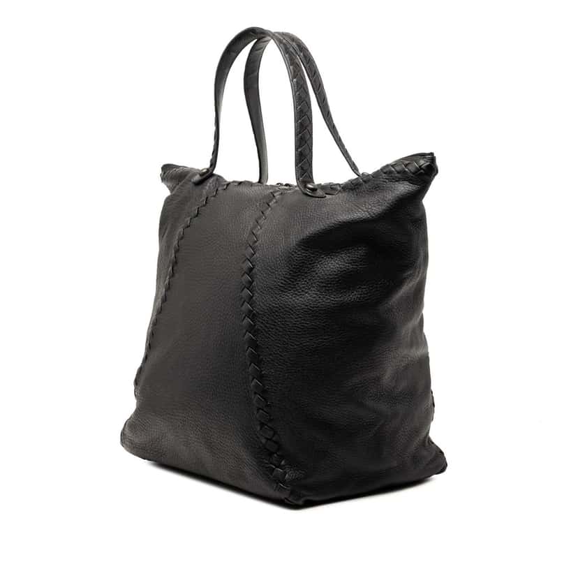 Bottega Veneta Intrecciato Trimmed Cervo Tote Black Leather Very good condition - Back View