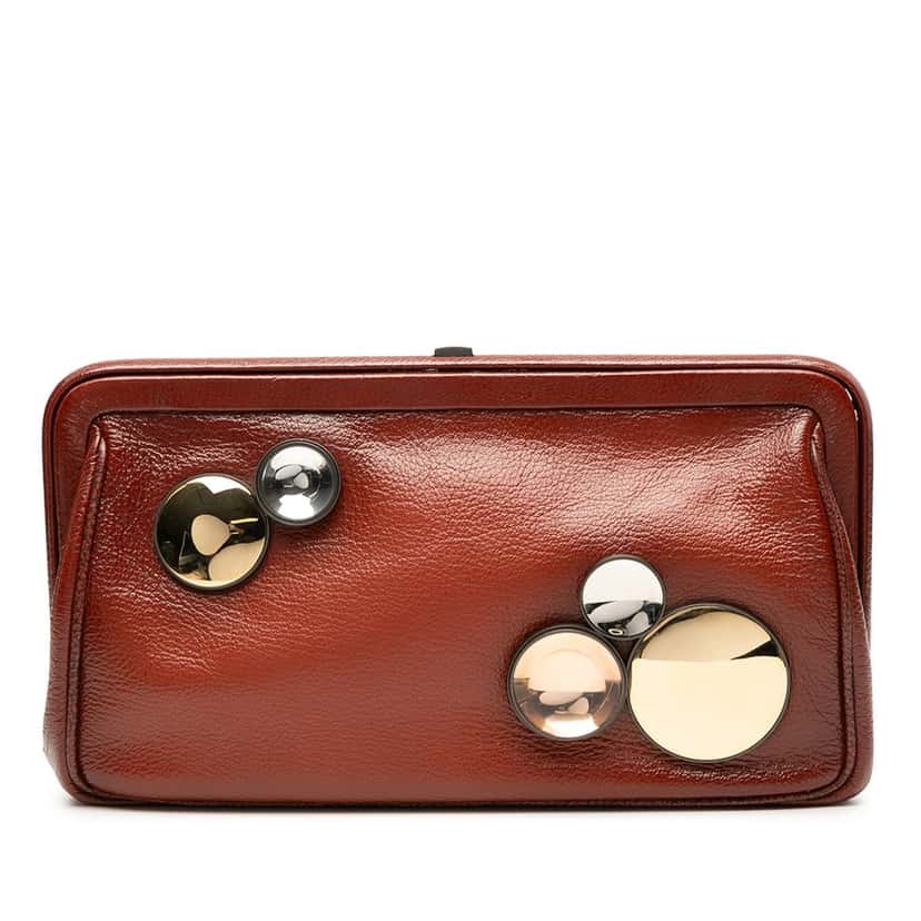 Bottega Veneta Nappa Mirror Lens Clutch Brown Leather Good condition - Front View