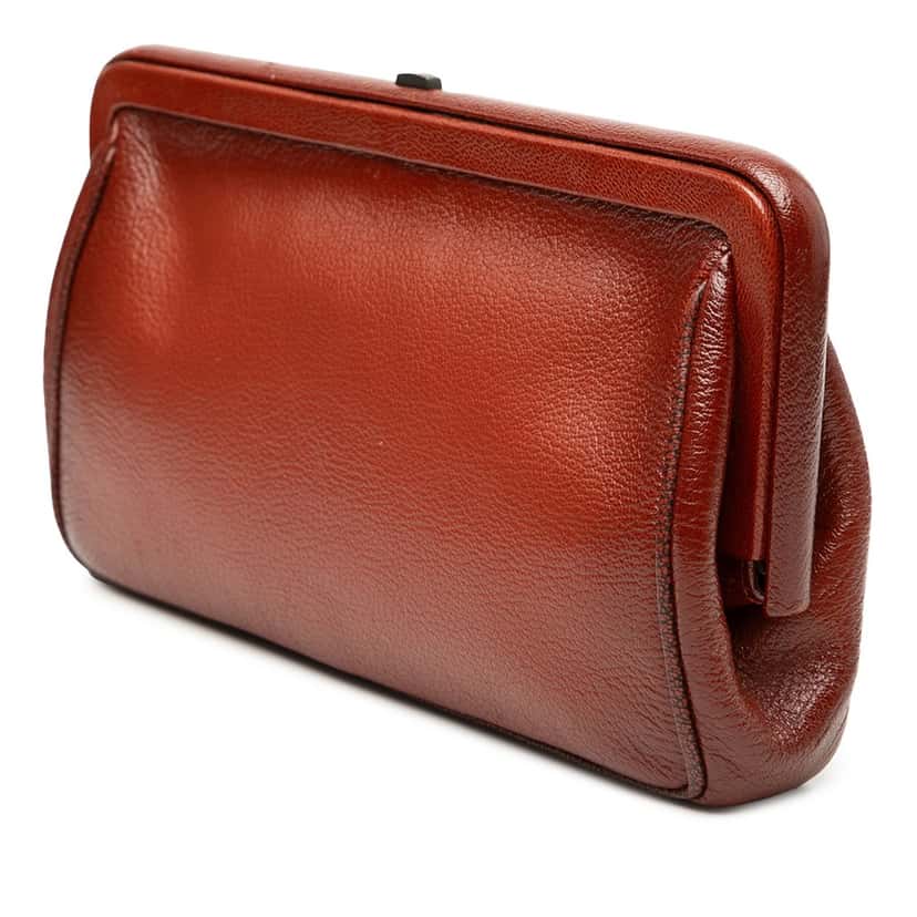 Bottega Veneta Nappa Mirror Lens Clutch Brown Leather Good condition - Back View