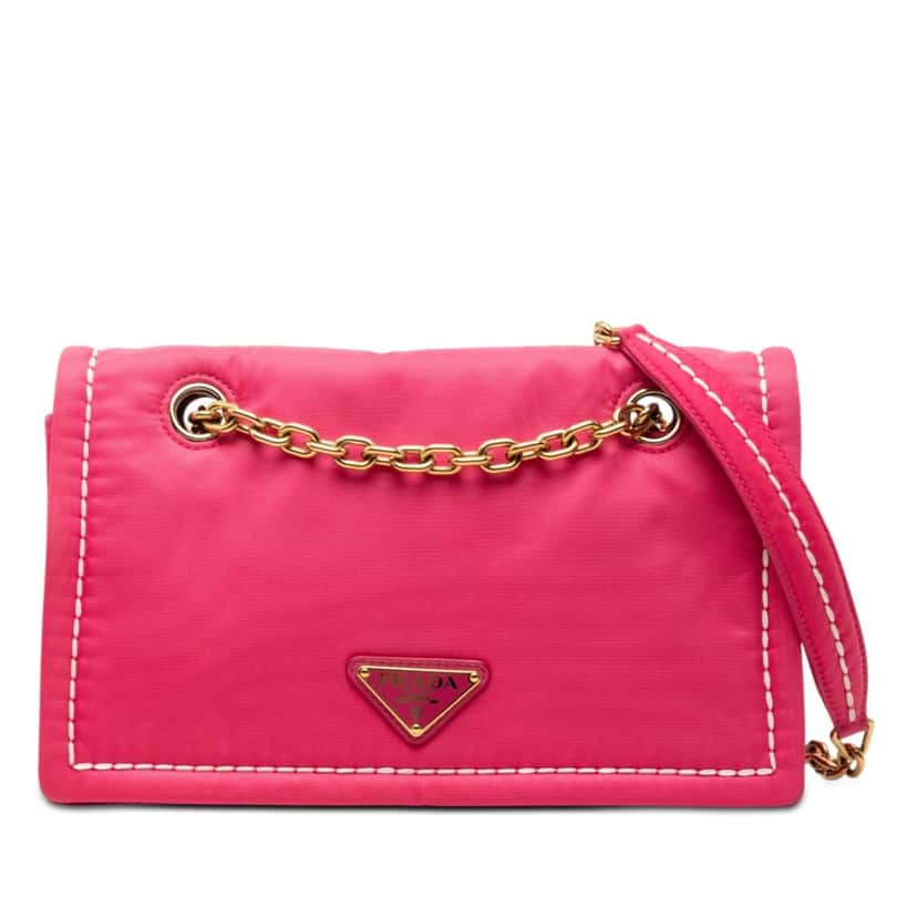 Prada Tessuto Chain Flap Crossbody Pink Very good condition - Front View