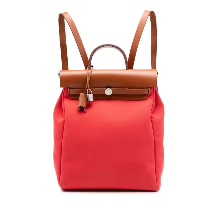 Hermès Toile Herbag A Dos Zip Retourne Backpack Red Very good condition - Front View